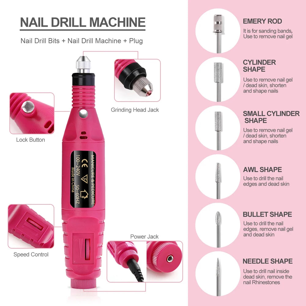 Nail Sander Set Electric Nail Drill Machine Grinding Equipment Milling Cutter For Manicure Pedicure Strong Polishing Tools