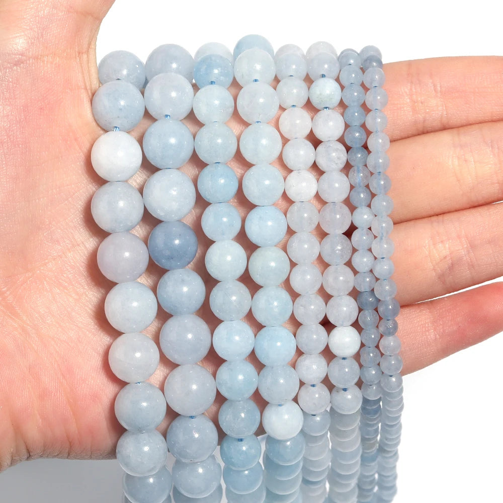 Natural Aquamarines Stone Beads Blue Round Gemstone Bead for DIY Bracelet Necklace Charms Jewelry Making Beaded Accessories