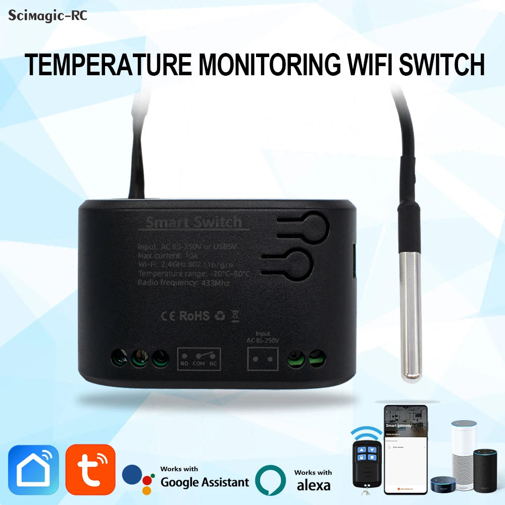 Smart Temperature Switch Tuya WiFi Smart Life Control 1 Gang 85-250V Monitoring Thermostat Passive Dry Contact Relay Match Alexa