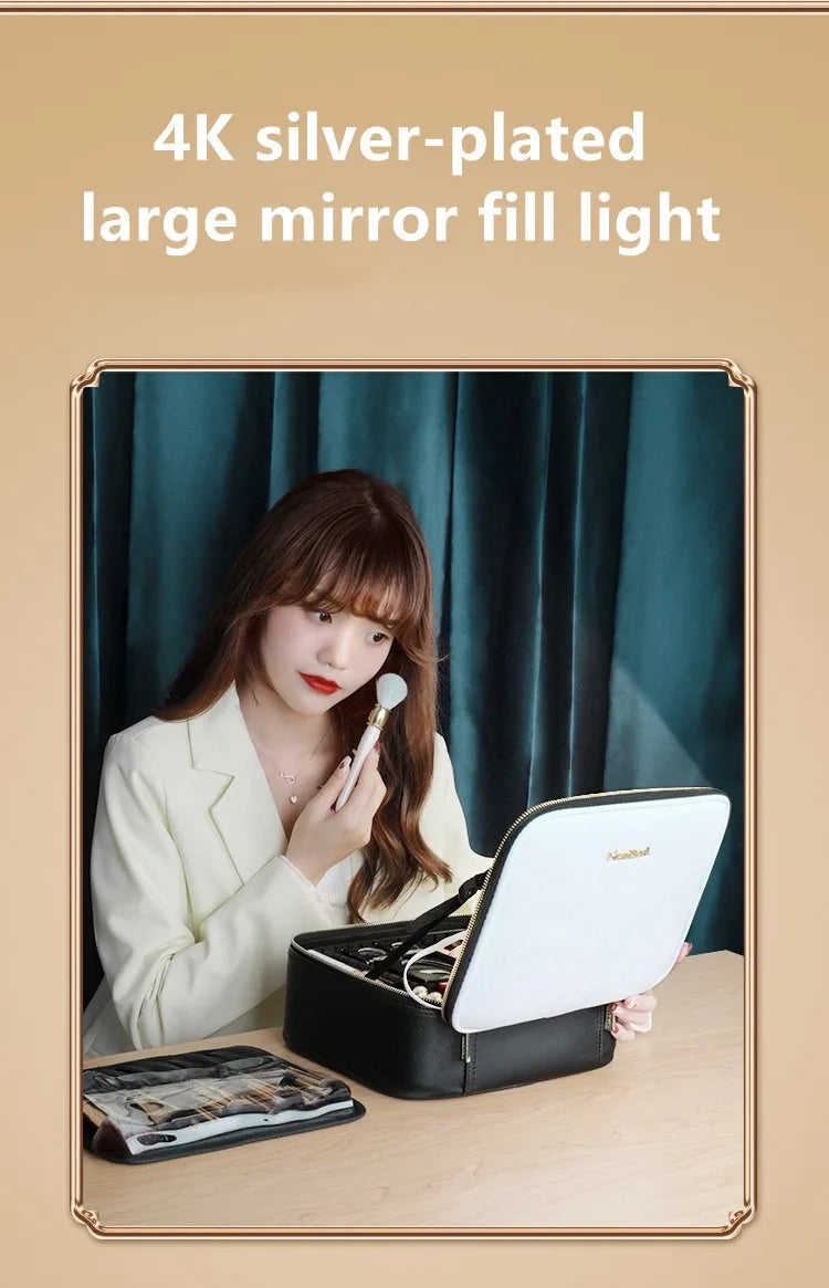 New LED Lighted Cosmetic Case with Mirror Waterproof PU Leather Portable Travel Makeup Storage Bags