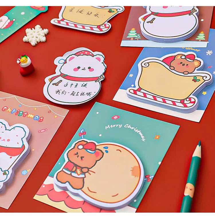 4Pcs/Lot Cute Christmas Sticky Notes Christmas Snowmen Bear Gifts Message Notes Decorations Stickers Kids School Office Supplies