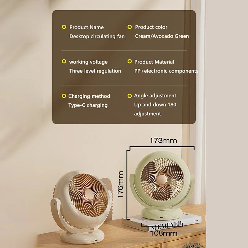 Mini Portable Fan Desktop Electric Fan Rotation Adjustable Angle Quiet Rechargeable Wireless Fan For Room Home Office Camping
