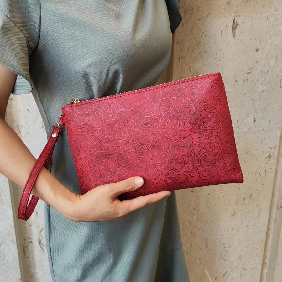 Vintage Relief patterned women Clutches phone envelope clutch purse PU leather Lady Handbag wallet bolsa feminina