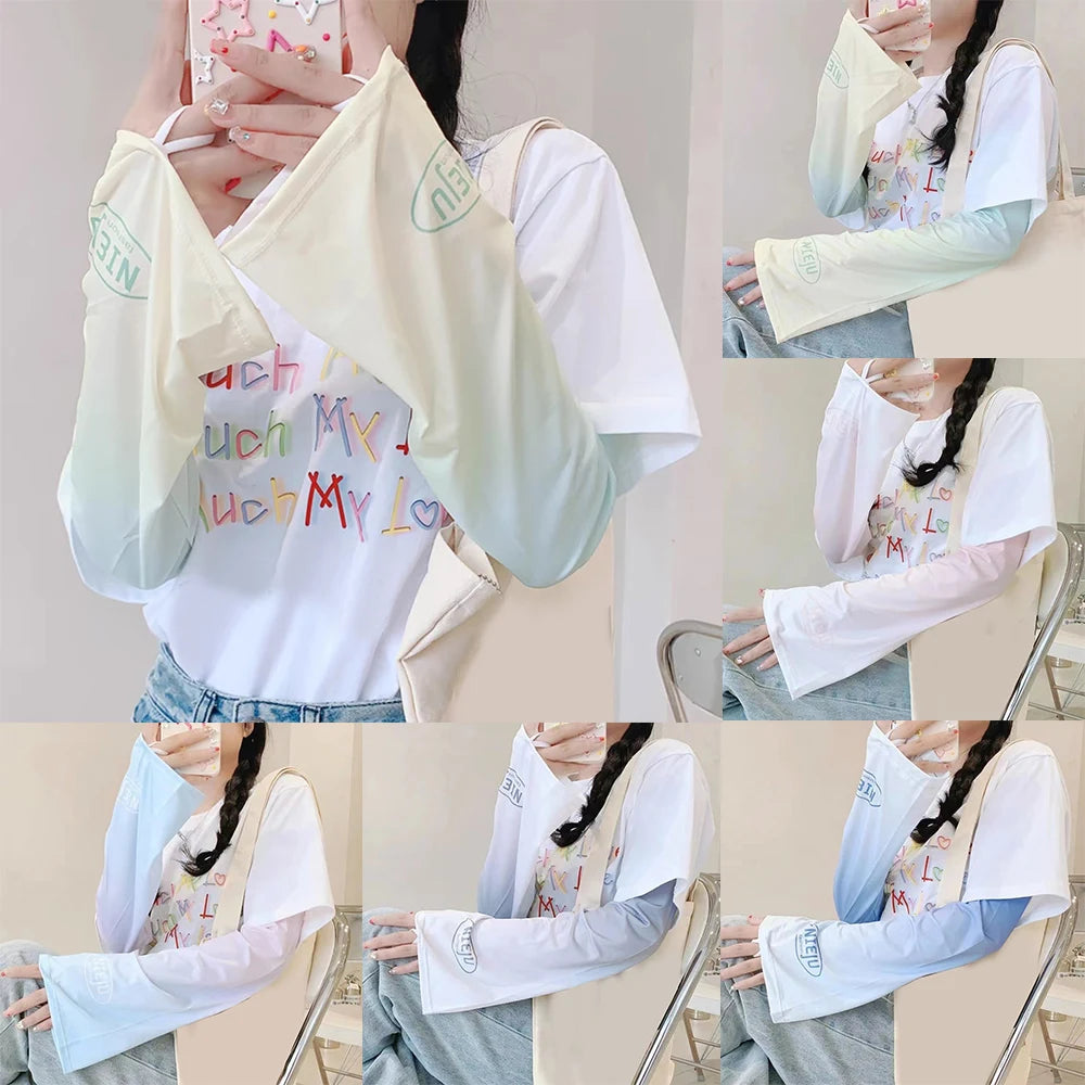 Loose Cycling Arm Sleeves Ice Fabric  UV Protection Sunscreen Running Sleeve Outdoor Sport Cycling Arm Warmers Men Women YZL05