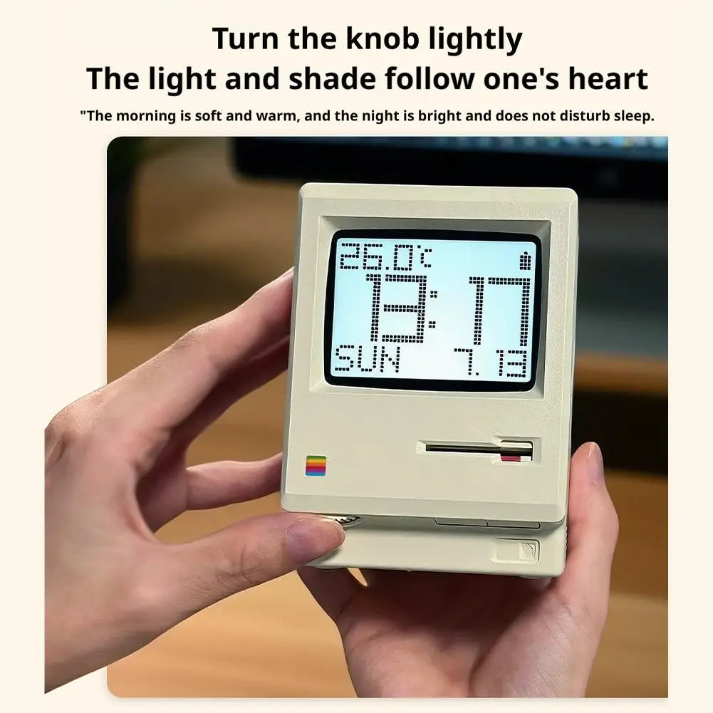 Retro Macintosh Shaped LCD Electronic Alarm Clock with Backlight Desktop Calendar Digital Thermometer Clock Snooze Table Clock