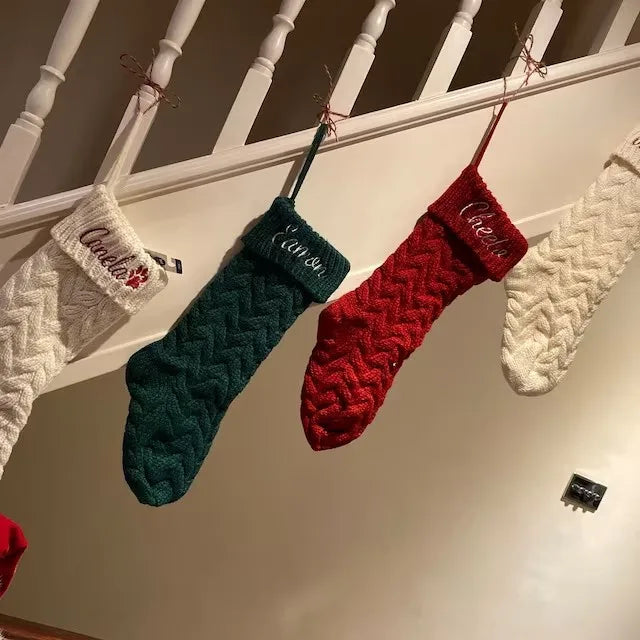 Personalized Name Knitted Christmas Stocking Custom Family Xmas Stocking for Holiday Home Decor