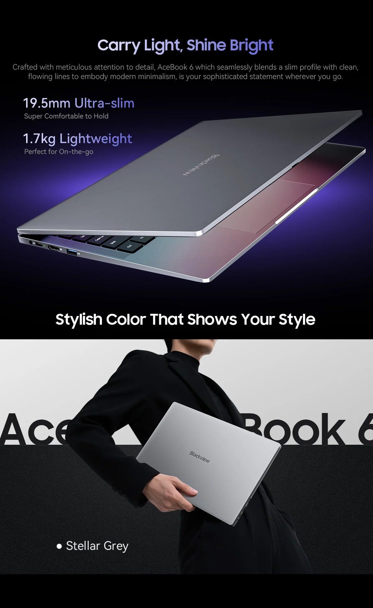 Blackview AceBook 6  Intel Twin Lake N150 15.6 Inch Laptop 16GB DDR4 512GB SSD Windows 11 Home 36Wh Battery