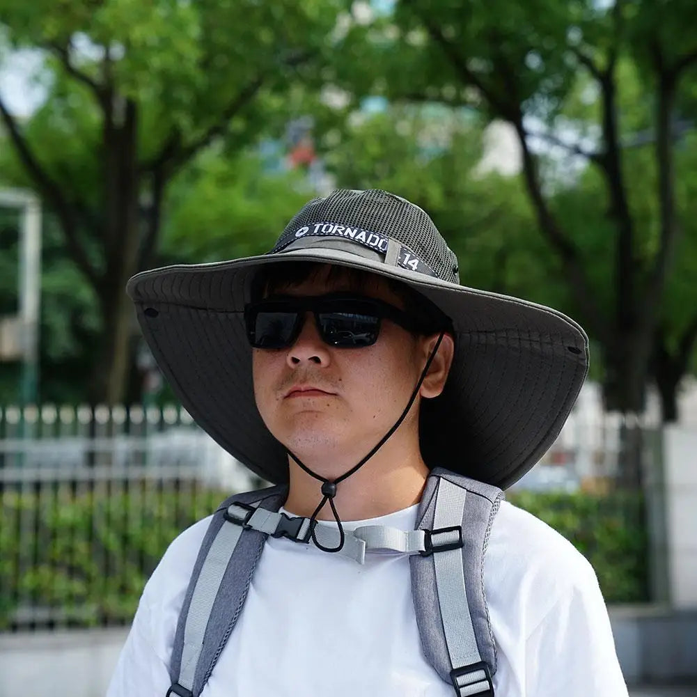 New Summer 15CM Large Brim Sun Hat Men Breathable Fishing Caps Sun UV Protection Mesh Fisherman Hat Hiking Outdoor Beach Cap