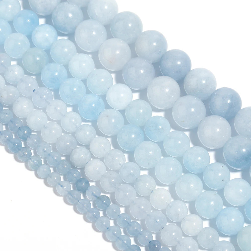 Natural Aquamarines Stone Beads Blue Round Gemstone Bead for DIY Bracelet Necklace Charms Jewelry Making Beaded Accessories