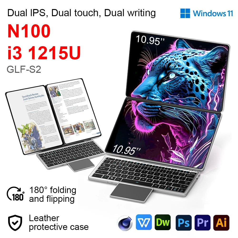GLF-S2 Dual Screen Laptop 10.9+10.95 Inch Windows 11 Touchscreen Notebook Intel i3 1215U N100 WIFI 6 Laptop Tablet Computer