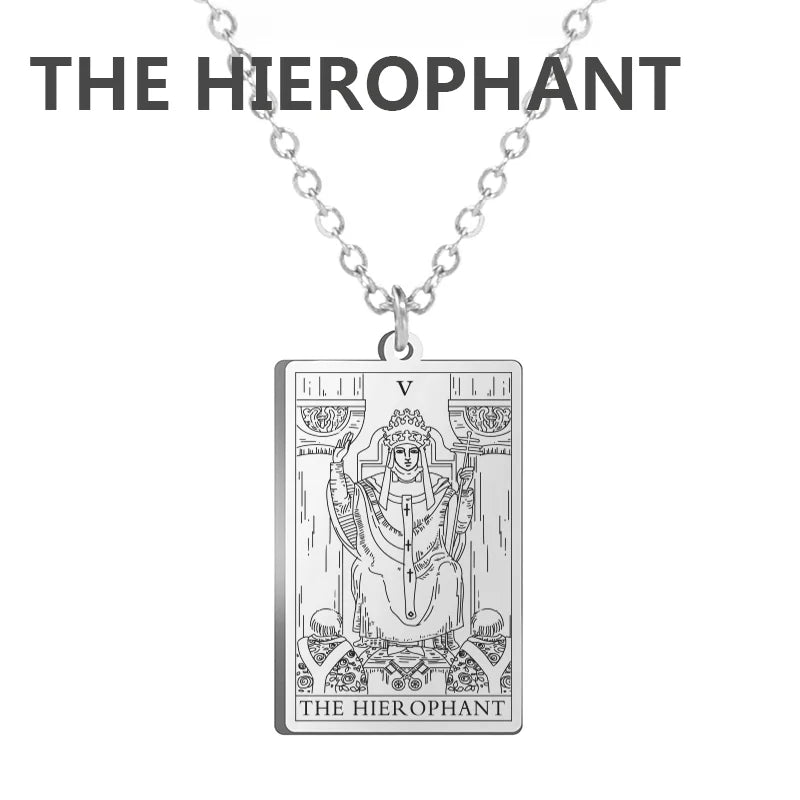 Dawapara Tarot Cards Necklace Women Stainless Steel Necklace Wealth Amulet Classic Tarot Major Arcana Divination Charm Jewelry