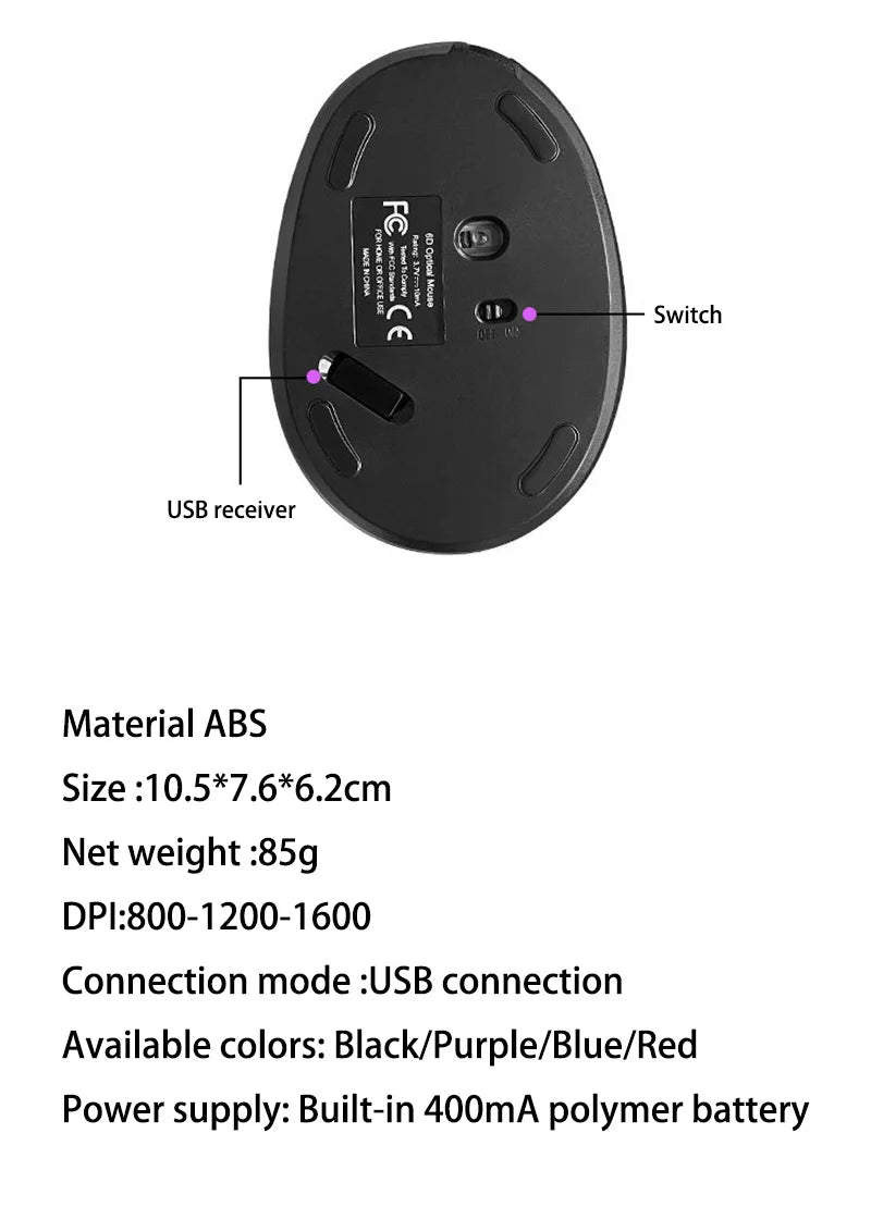Xiaomi Hot Selling Rechargeable Vertical Mice Ergonomic Wireless Mouse 2.4G USB Receiver 1600 Adjustable DPI 6 Buttons Mouse New