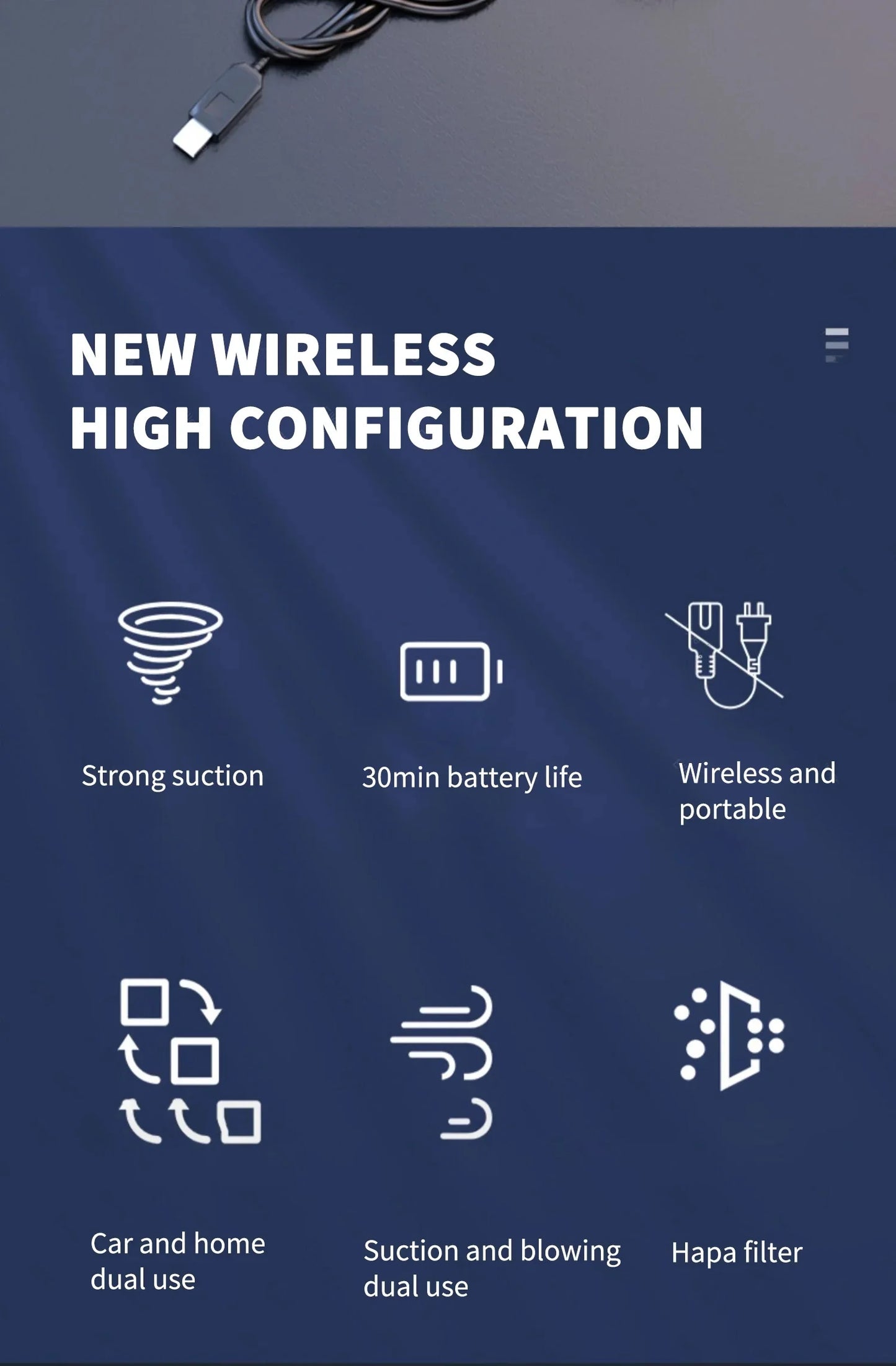 CENRR 98000PA Car Vacuum Cleaner Portable Wireless Cleaner Powerful Strong Suction Handheld Cleaning Machine for Home Appliance