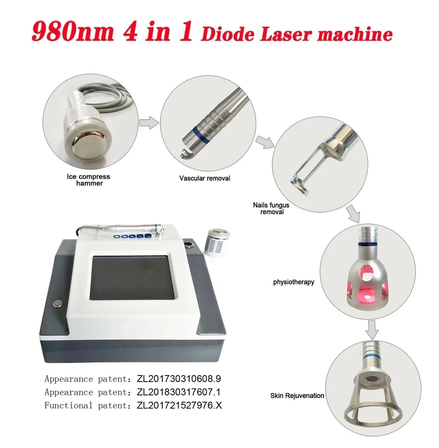 BEST 5 in 1 980nm Diode Laser Vascular Removal Machine Remove Spider Veins 980 Diode Laser Blood Vessels Removal Nail Fungus