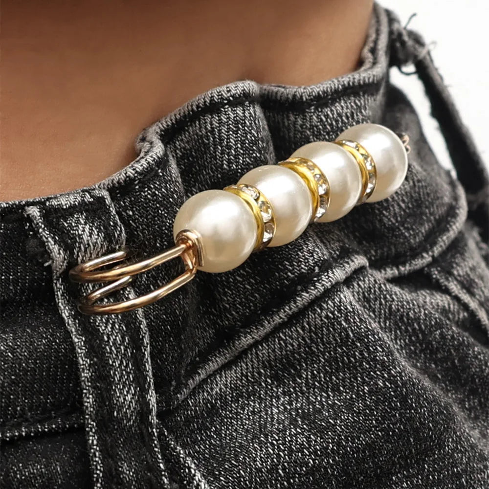 Pearl Brooches Set Waist Buckle Cardigan Jeans Button Brooch Pins Women Sweater Coat Anti Fall Pearls Clothes Pin Decoration