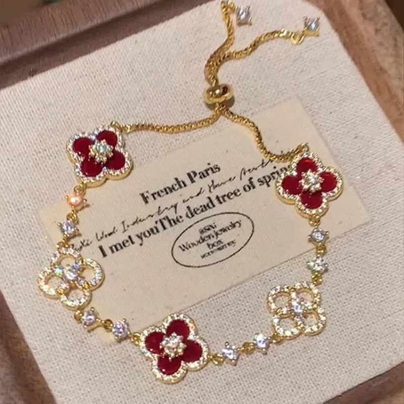 Fashion New Shell Stone Crystal Pink Flower Bracelet for Women Personalized Stainless Steel Cuff Bracelet Jewelry Accessories