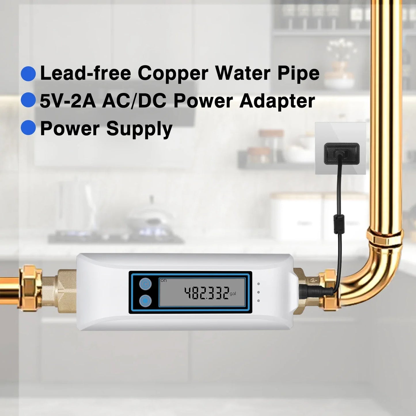 Haozee Tuya Smart WiFi Water Valve Shutoff Water Flow Meter Built in Rechargable Battery for DN20 3/4-Inch Diameter Pipe