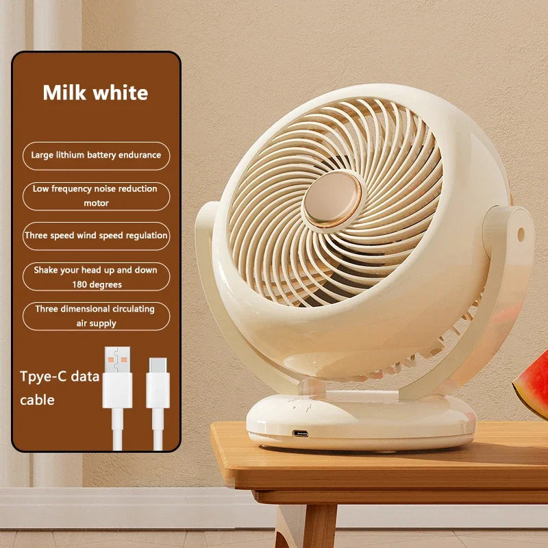 Mini Portable Fan Desktop Electric Fan Rotation Adjustable Angle Quiet Rechargeable Wireless Fan For Room Home Office Camping