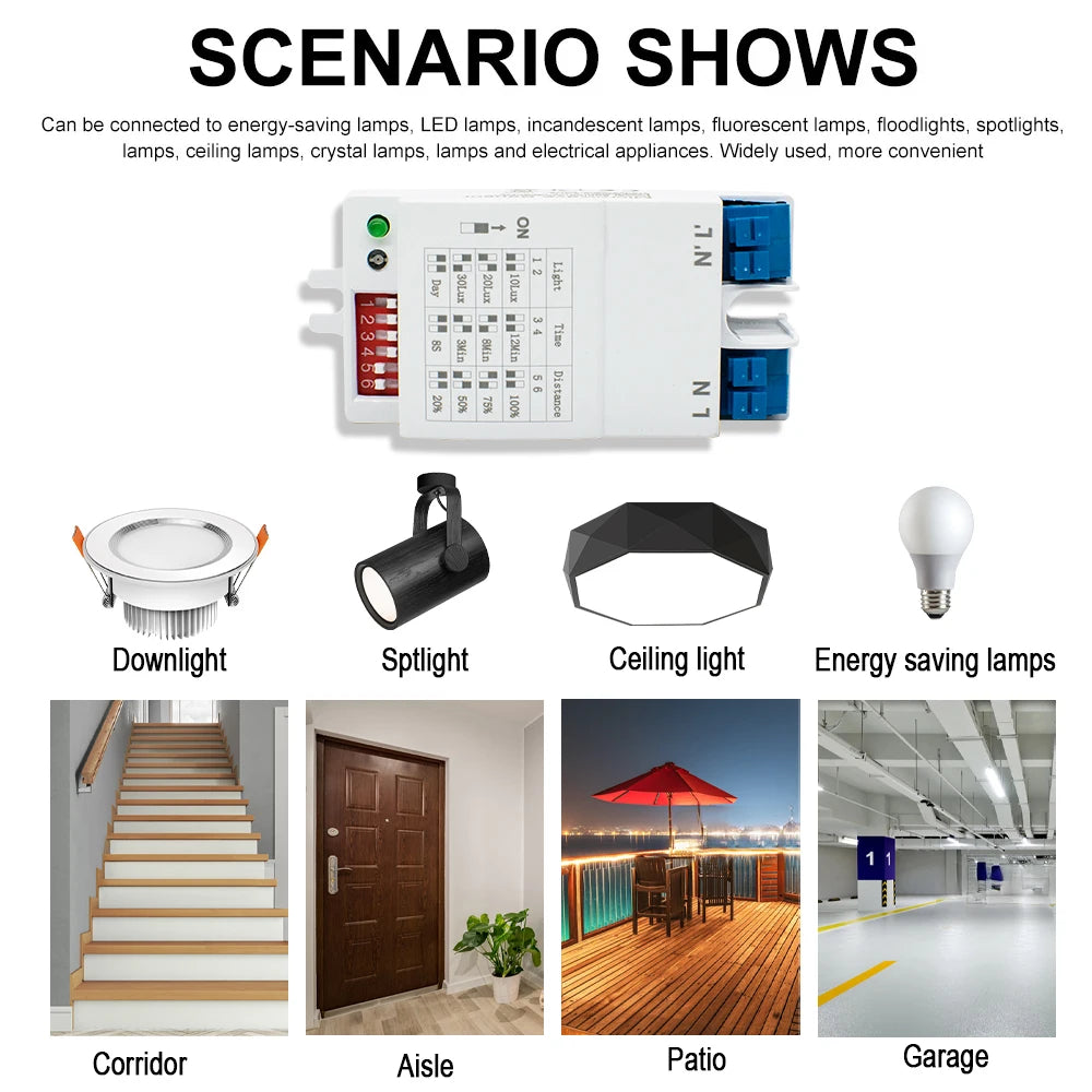 5.8GHz Microwave Doppler Radar Sensor Switch AC 220V-240V Motion Sensor Module High Sensitivity Body Induction Detector Sensor