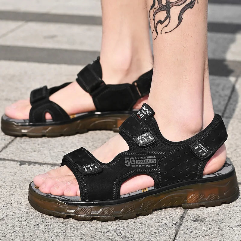 2023 Men Sandals Leather Men Summer Shoes Man Casual Comfortable Barefoot Sandals Men Pentoufle Homme Summer Sandals Men