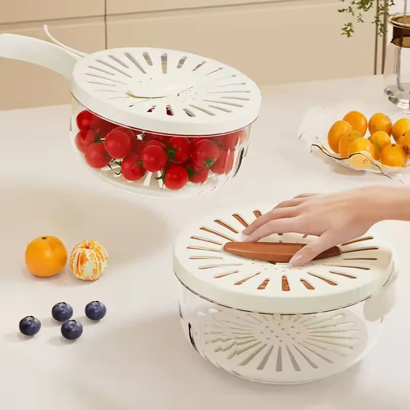 Kitchen Colander Storage Basket Multifunctional Fruit Vegetable Washing Bowl with Strainer Lid And Handle Fruit Storage Containe