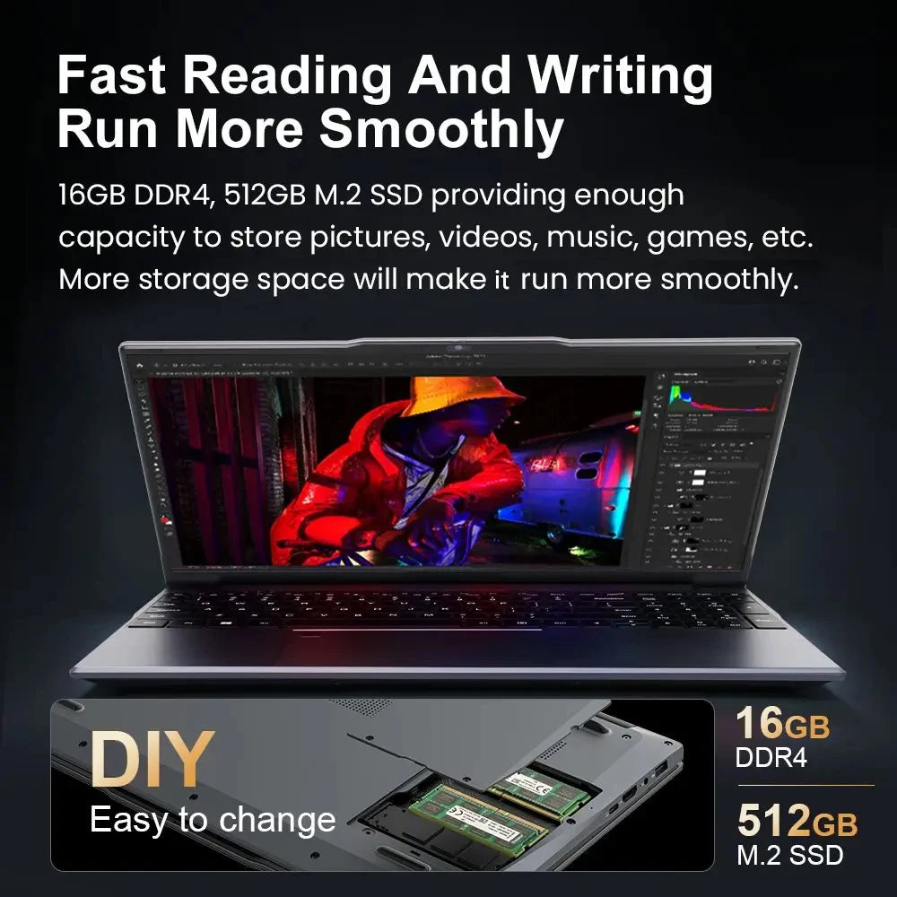 15.6" Intel Core i3 6100U Laptop Computer Windows 11 Pro 16GB RAM 512GB 1TB SSD Portable Notebook PC Office Study Laptops