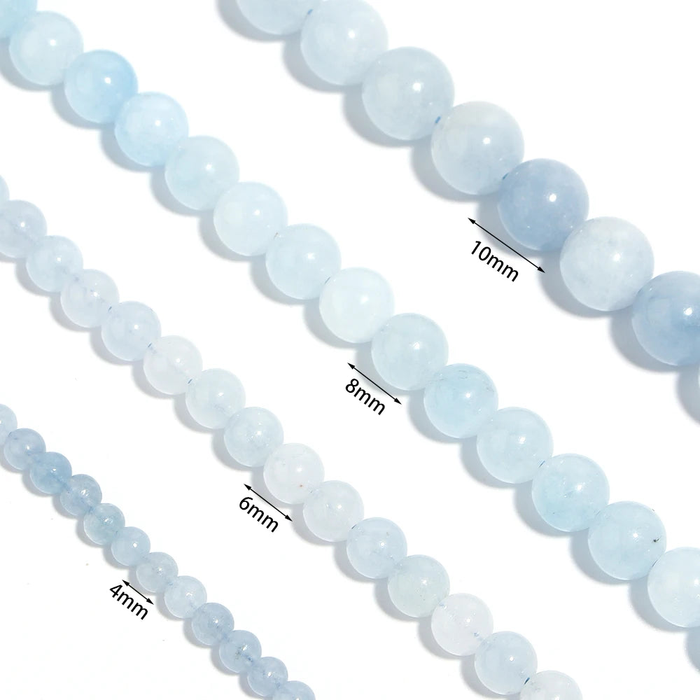 Natural Aquamarines Stone Beads Blue Round Gemstone Bead for DIY Bracelet Necklace Charms Jewelry Making Beaded Accessories