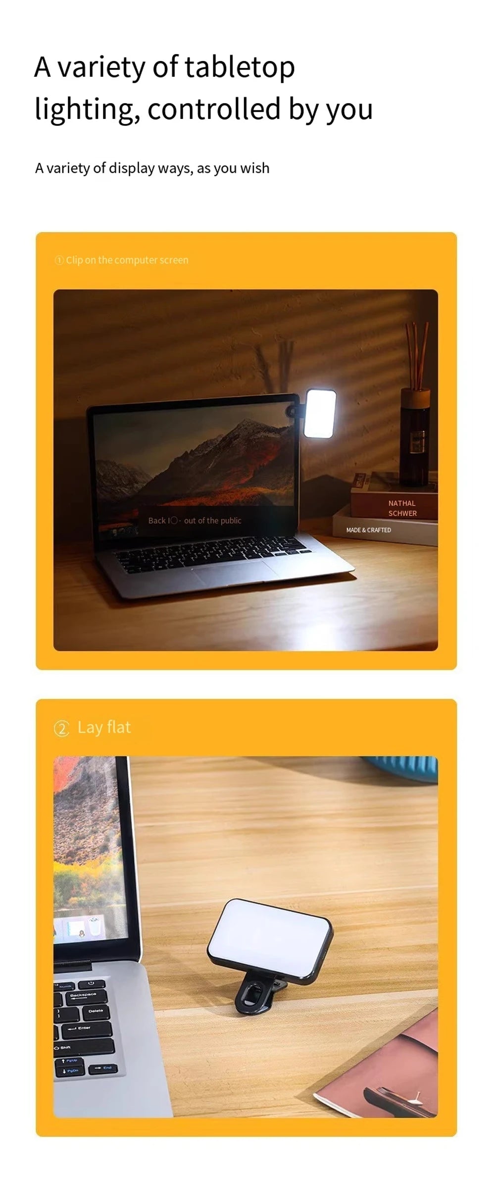 Portable Mini Selfie Fill Light Rechargeable Clip 3 Modes Adjustable Brightness On For Phone Laptop Tablet Meeting Make Up ﻿