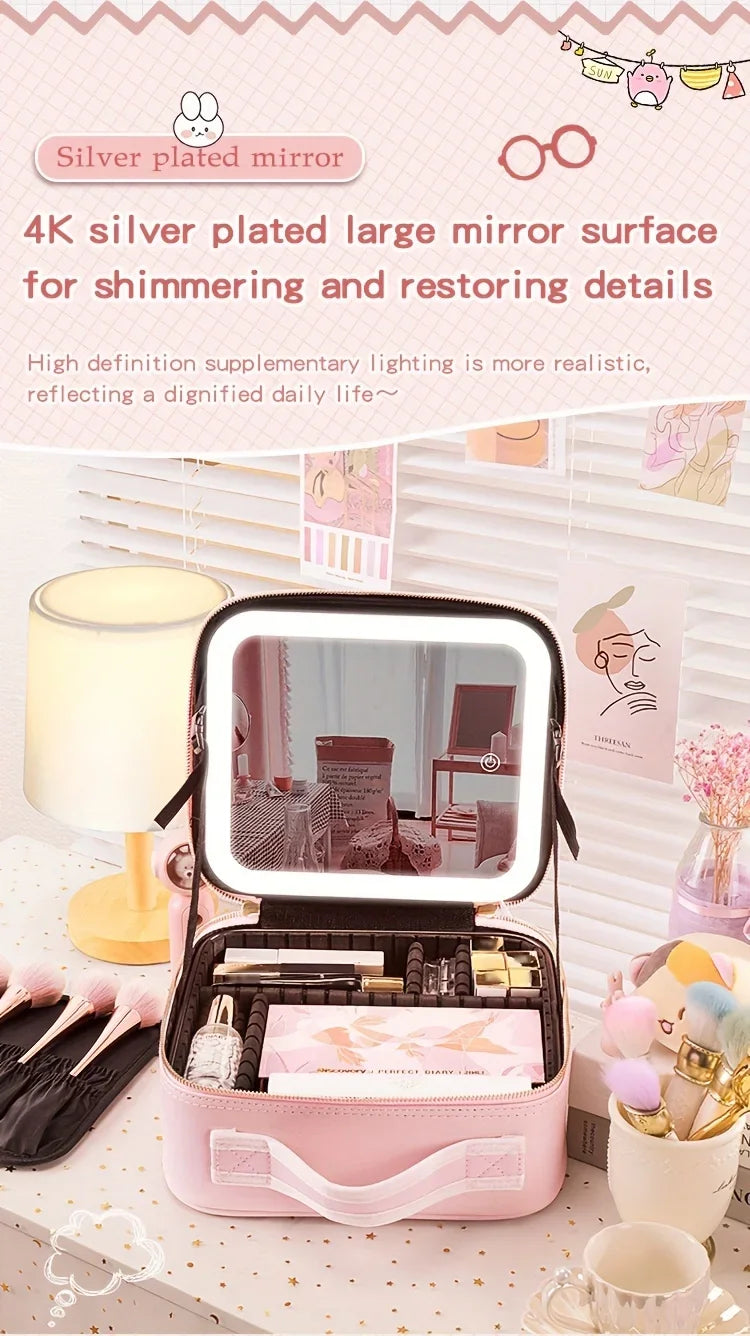 LED Lighted Travel Makeup Bag With Mirror Portable Waterproof Makeup Organizer Cosmetic Case, Birthday Gift For Girls Women