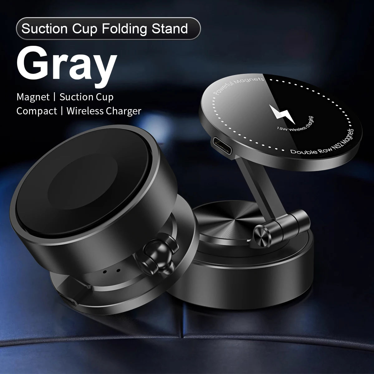Double Sides Car Phone Holder Magnetic Vacuum Adsorption Bracket with Wireless Charger 360 degree Rotating Car Phone Stand