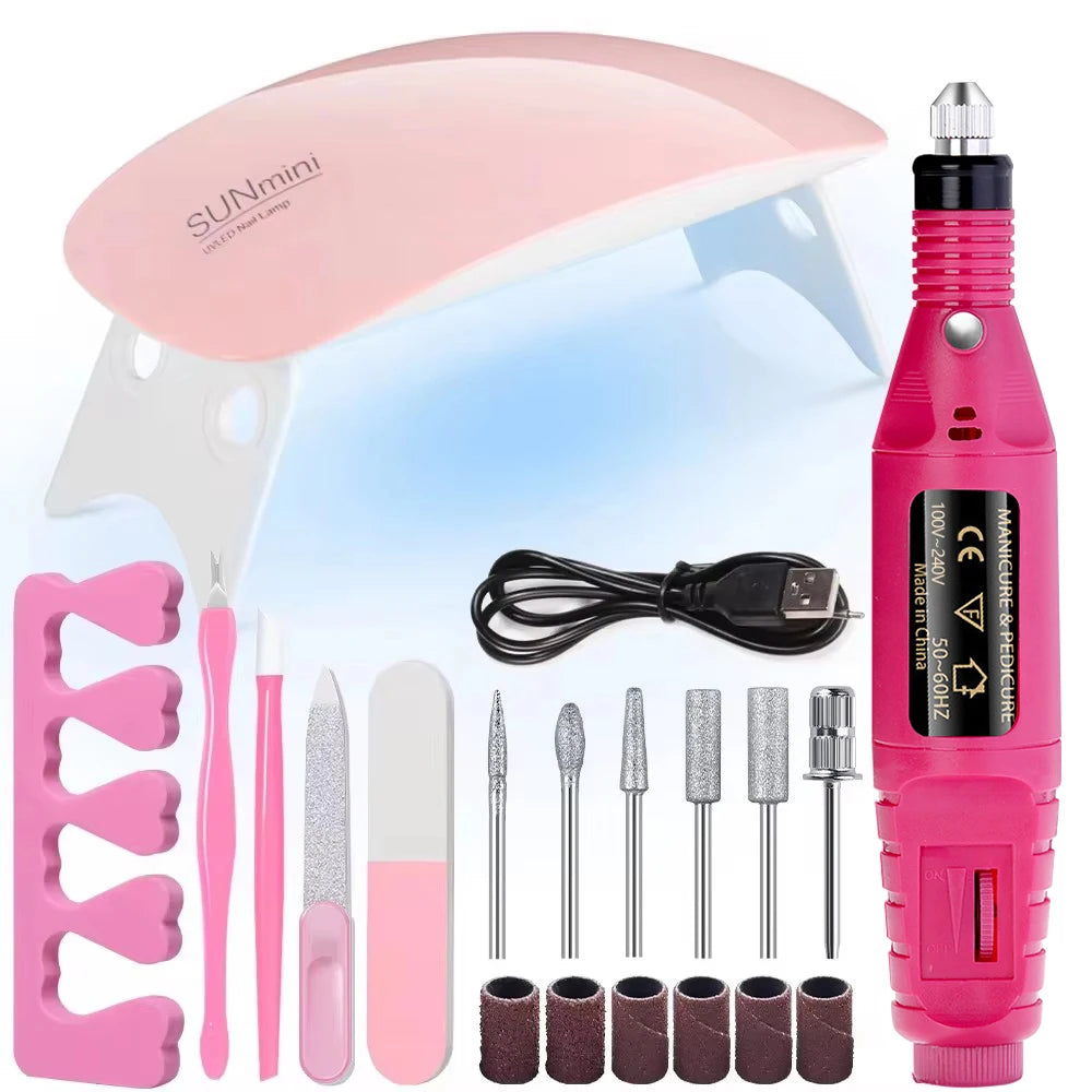 YIKOOLIN 46-Piece Essential Manicure Tool Set With LED UV Nail Lamp Gel Curing Machine Electric Nail File Drill Manicure Tools