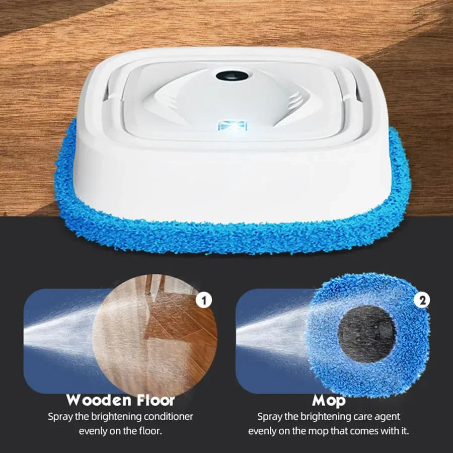 Household floor care robot, USB rechargeable, with humidifier function, combined with care solution,Waxing / Lightening / Care