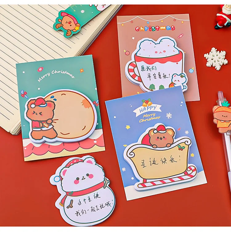 4Pcs/Lot Cute Christmas Sticky Notes Christmas Snowmen Bear Gifts Message Notes Decorations Stickers Kids School Office Supplies