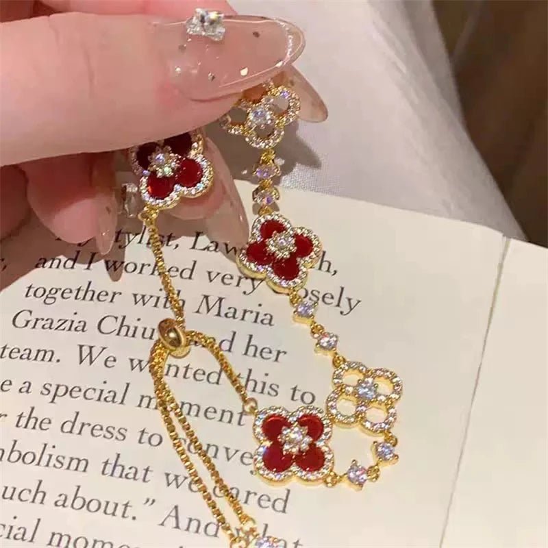 Classic Fashion Natural Shell Stone Crystal Flower Bracelet for Women 2025 New Stainless Steel Jewelry Bracelet Accessories