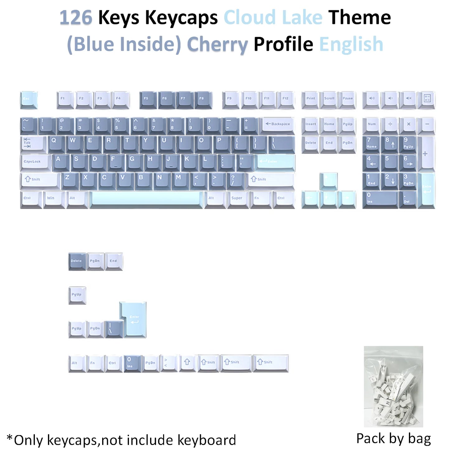 USLION 126 Keys Keycaps Three Color Mix Theme Cherry Profile English PBT Key Caps Set for Mechanical Keyboard