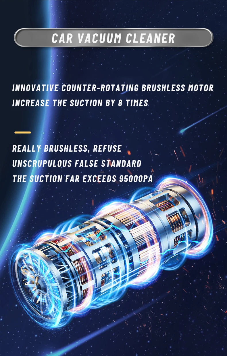 Car Vacuum Cleaner 95000PA High Power 3in1 Handheld Vacuum Cleaner Portable Cordless Vacuum Cleaner for Car Office Home Cleaning