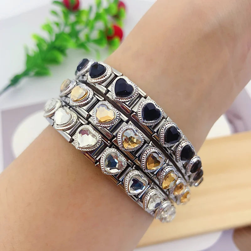 New Fashion Colorful Love Gemstone Style Italian Charm Fit 9mm Link Stainless Steel Bracelet Module DIY Women Men Jewelry Making