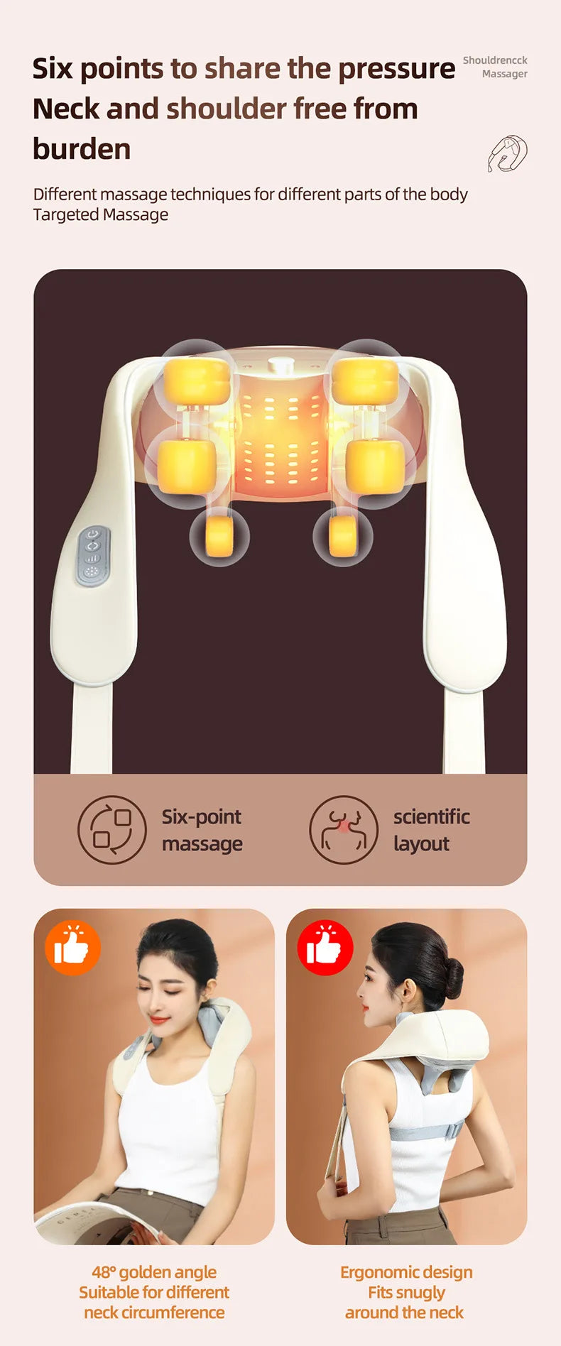 20W Beige Neck And Shoulder Massager Wireless Shoulder And Back Kneading Massage Shawl Trapezius Neck Cervical Masajeador