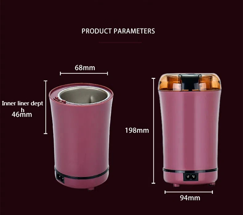 Household electric grinding machine. Household dry grinder, portable coffee machine for grains and miscellaneous grains, grinder