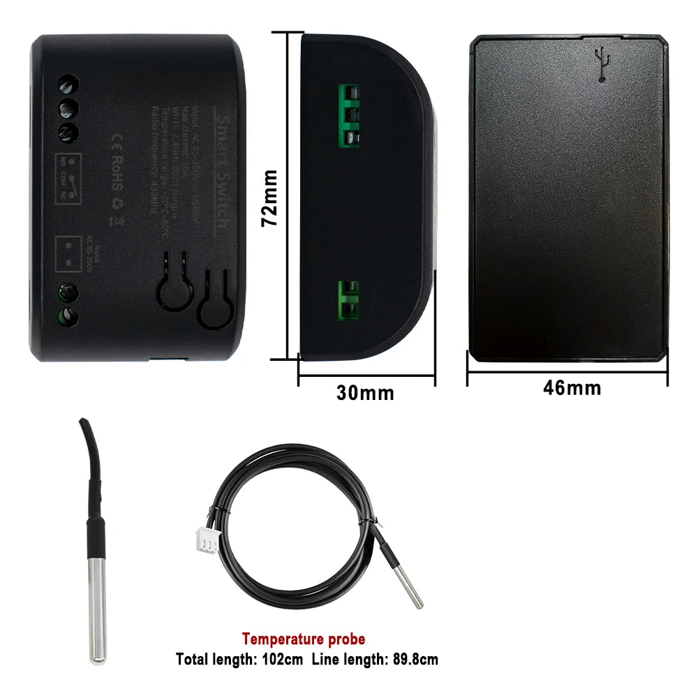 Smart Temperature Switch Tuya WiFi Smart Life Control 1 Gang 85-250V Monitoring Thermostat Passive Dry Contact Relay Match Alexa