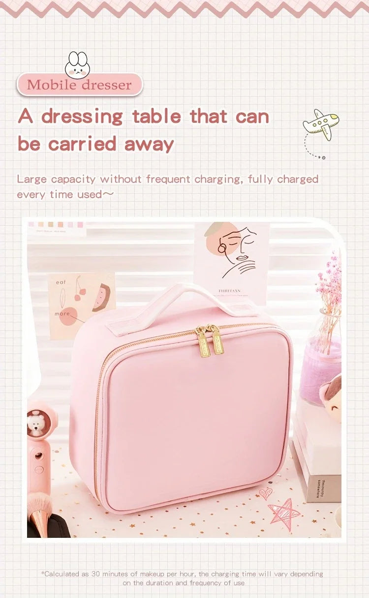 LED Lighted Travel Makeup Bag With Mirror Portable Waterproof Makeup Organizer Cosmetic Case, Birthday Gift For Girls Women