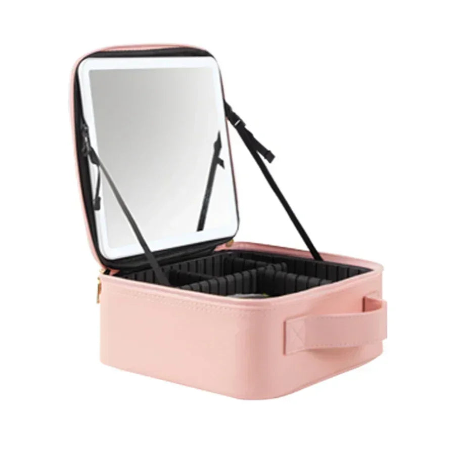 New LED Lighted Cosmetic Case With Mirror PU Leather Portable Travel Makeup Storage Bags Waterproof Travel Makeup Bag