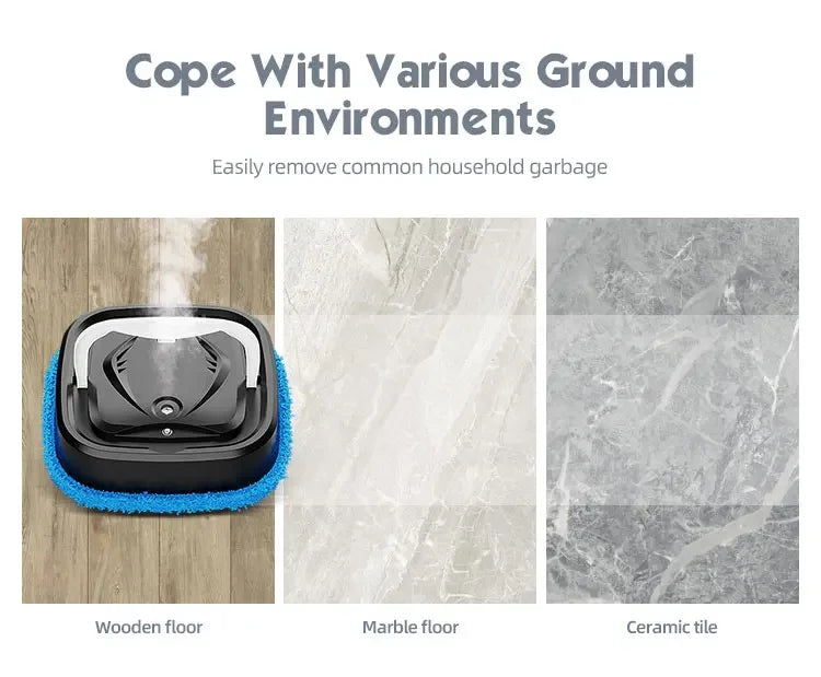 Household floor care robot, USB rechargeable, with humidifier function, combined with care solution,Waxing / Lightening / Care