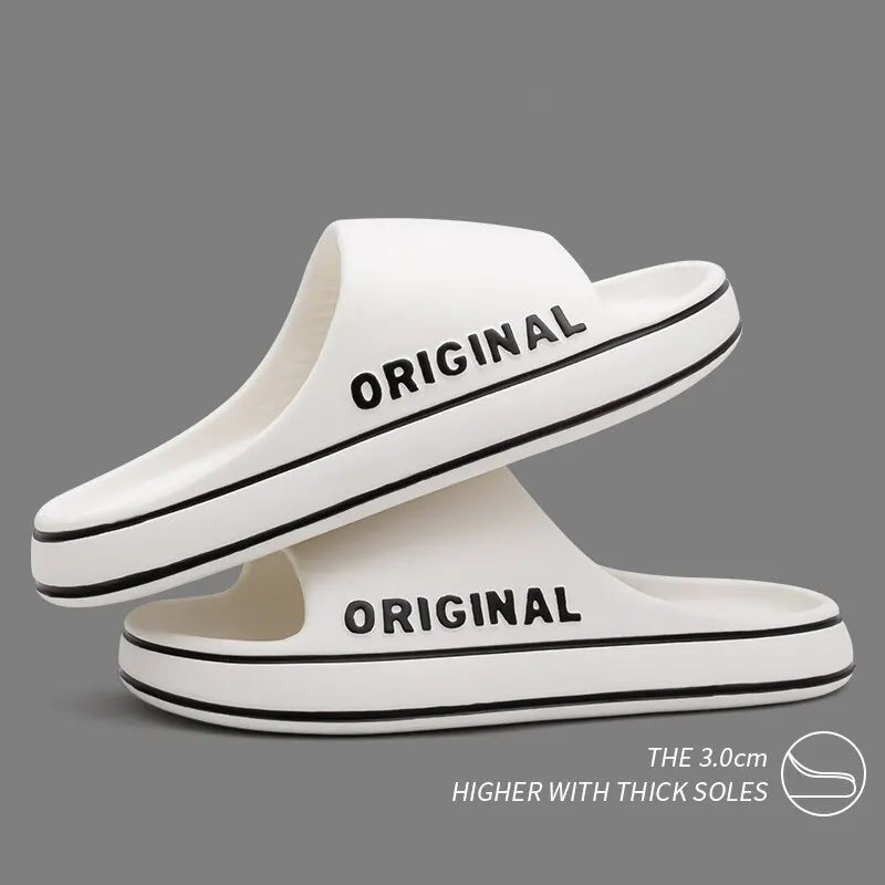 Feslishoet Letter Beach Slides Solid Color Women/Men Thick Sole Indoor Bathroom Anti Slip Sandals