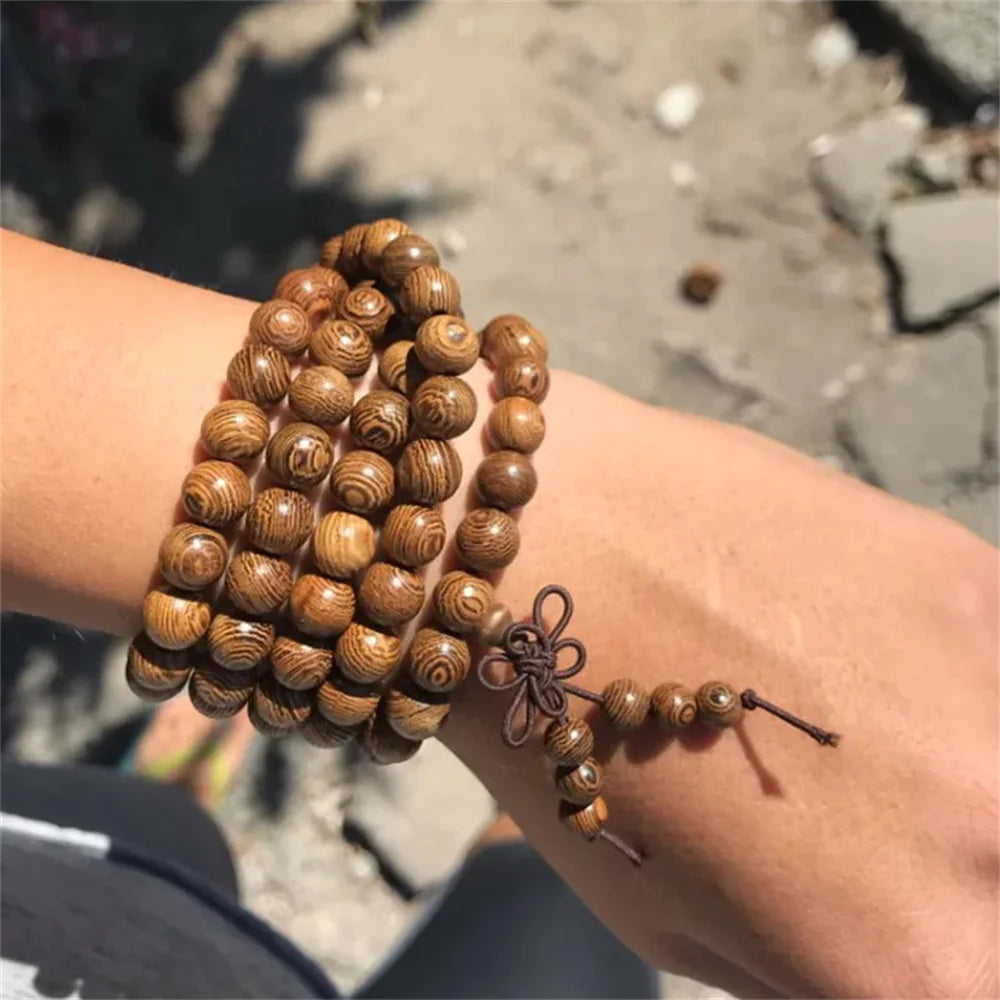 Natural Sandalwood Bracelet Men Buddhist Buddha Meditation Bead Bracelet For Women Prayer 108 Beads Rosary Hanging Decoration