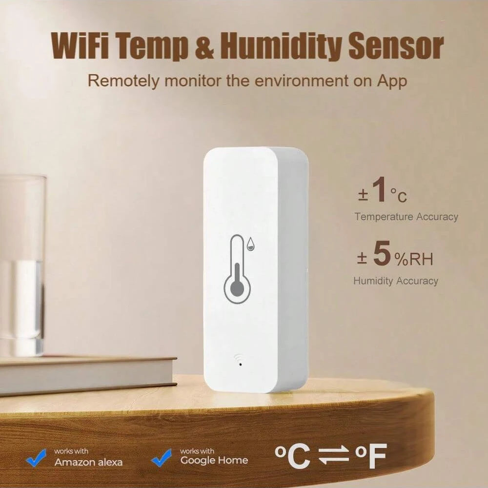Smart Temperature & Humidity Sensor with WiFi Low Battery Alert Intelligent Climate Control Device Indoor Environment Monitoring