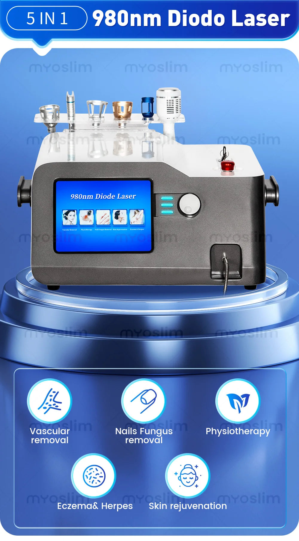5-in-1 980nm Diode Laser To Remove Blood Vessels Nail Fungi To Remove Skin Eczema Restore Physical Body Therapy Beauty Functions