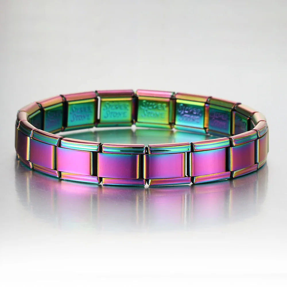 2025 Trendy 9mm Width Italian Charm Link Elastic Bracelet Fashion Stainless Steel Bangle Chain on Hand Factory DIY Making