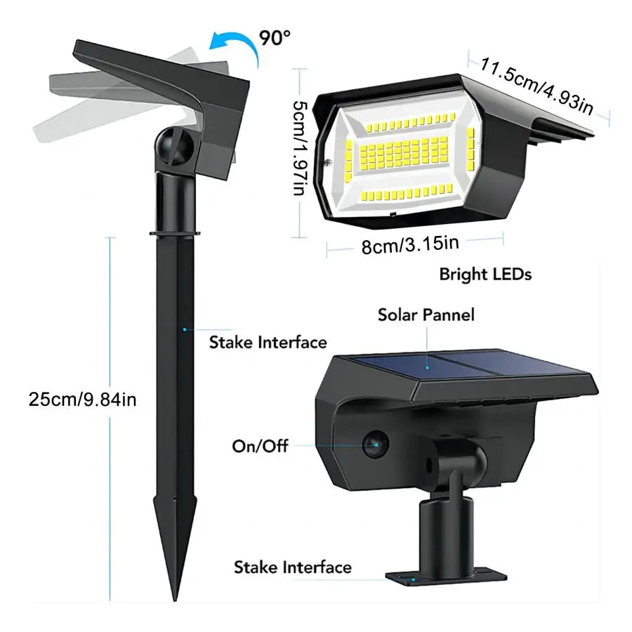 72/68 LED Solar Landscape Lights Outdoor IP65 Waterproof Solar Light with 3 Modes Solar Garden Spotlight for Yard Lawn Walkway