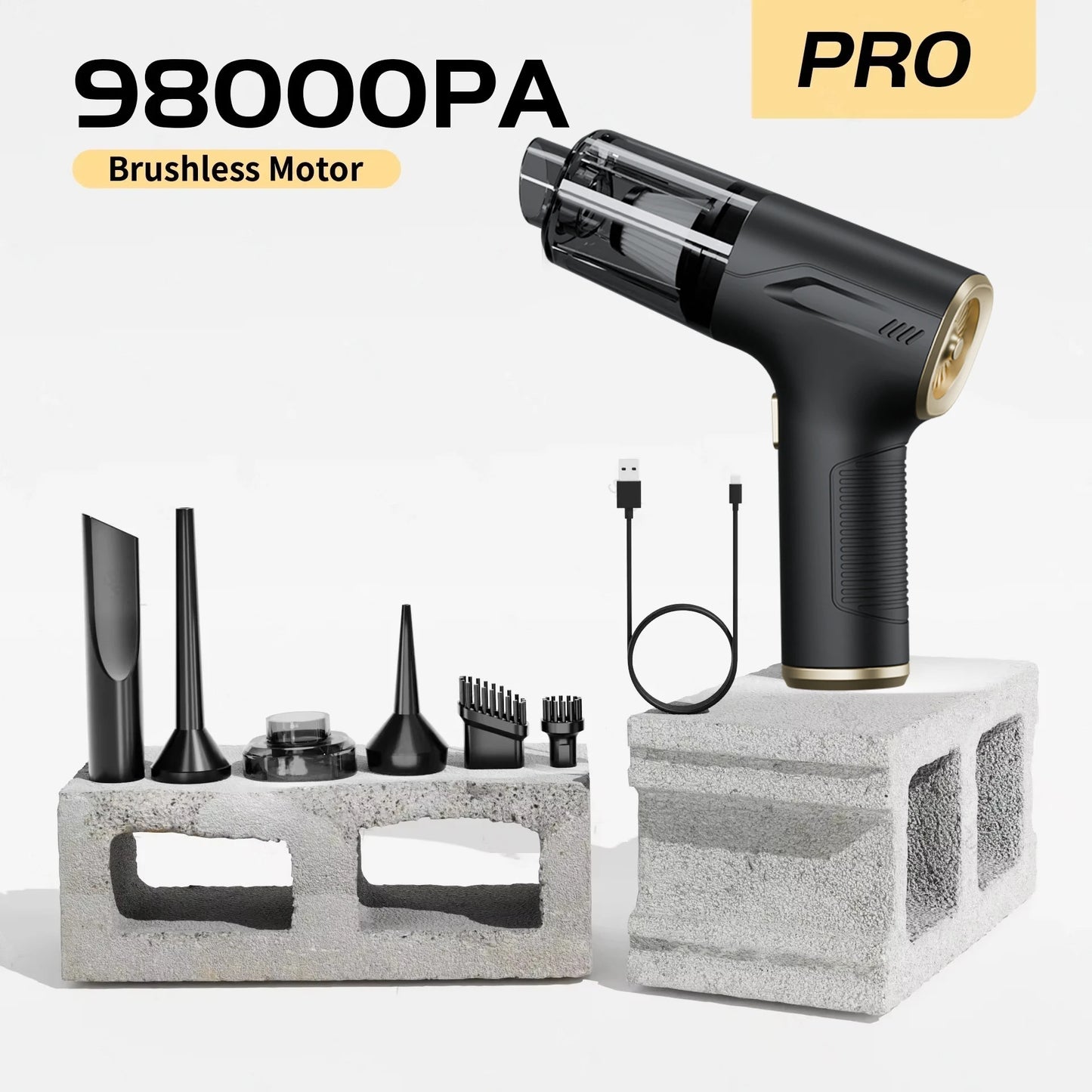 CENRR 98000PA Car Vacuum Cleaner Portable Wireless Cleaner Powerful Strong Suction Handheld Cleaning Machine for Home Appliance